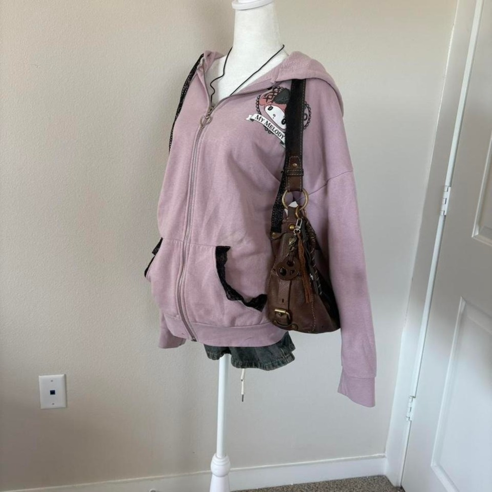 Pink My Melody zip-up hoodie with lace trim + bunny ears • * - Picture 2 of 6